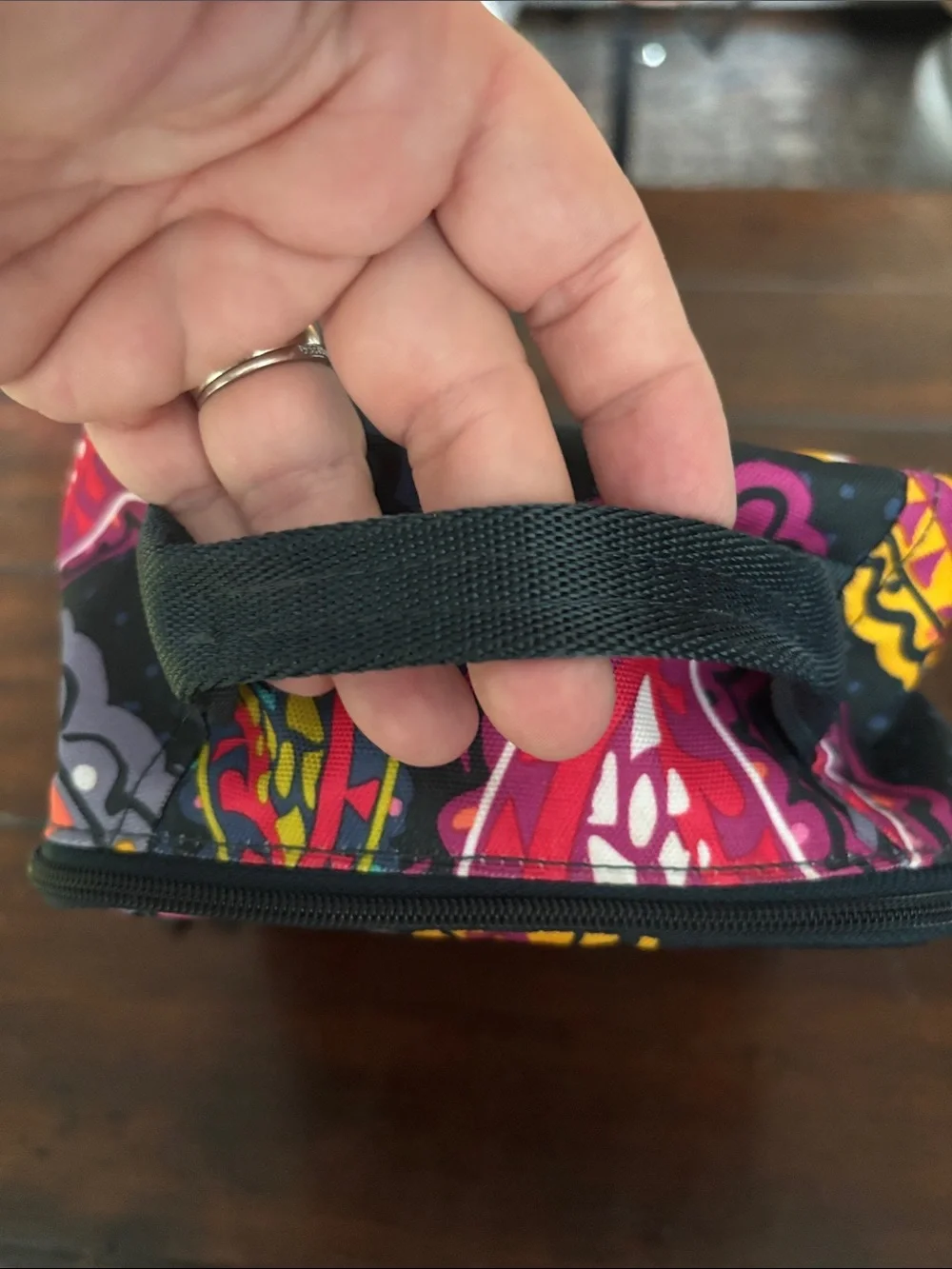 Vera Bradley Paisley Cosmetics Case - Black with Pink, Coral & Yellow Accents